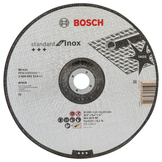 Диск отрезной Bosch Standard for Inox 230x1.9x22.23 WA36R BF, вогнутый