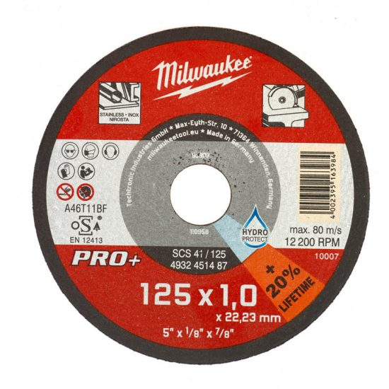 Диск отрезной Milwaukee PRO+ SCS 41/125х1.0 A46T11-BF (заказ кратно 50 шт)