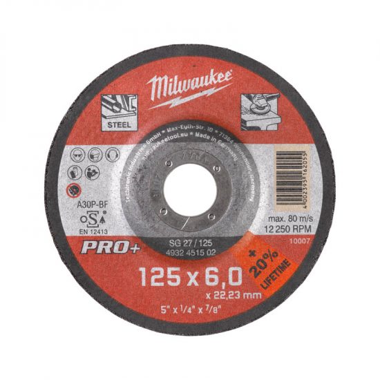 Диск шлифовальный Milwaukee PRO+ SG 27/125x6 A30P-BF (заказ кратно 25 шт)