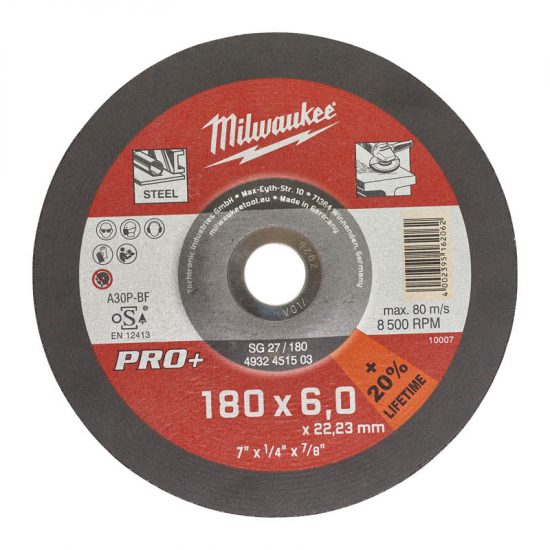 Диск шлифовальный Milwaukee PRO+ SG 27/180х6 A30P-BF (заказ кратно 10 шт)
