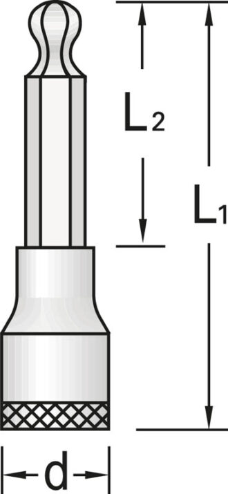 Головка торцевая отверточная 1/2" удлиненная HEX шаровидная, H10, Gedore