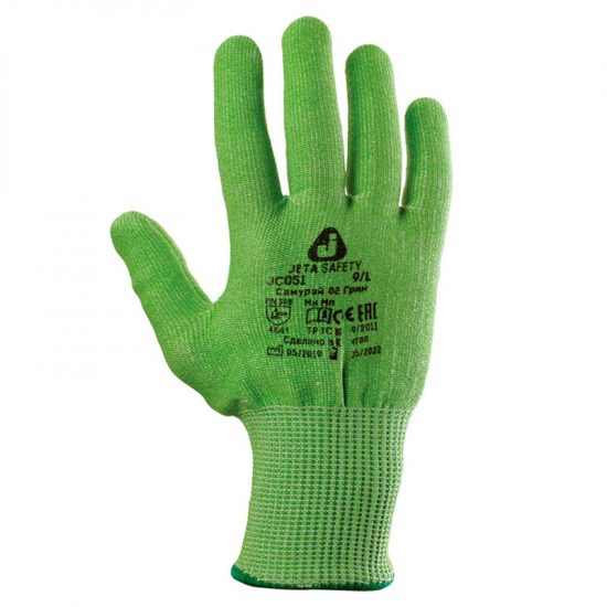 Перчатки от порезов (5 класс) Jeta Safety JC051-С02 трикотажные, зеленые, XL