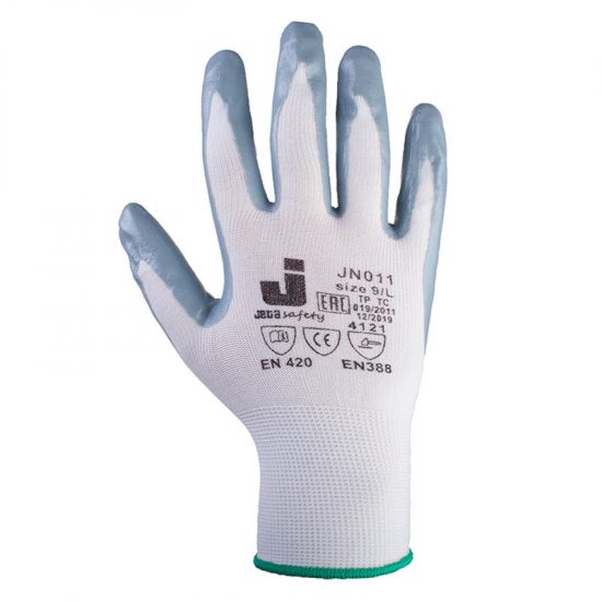 Перчатки промышленные Jeta Safety JN011 защитные трикотажные с нитриловым покрытием ладони, серые, L