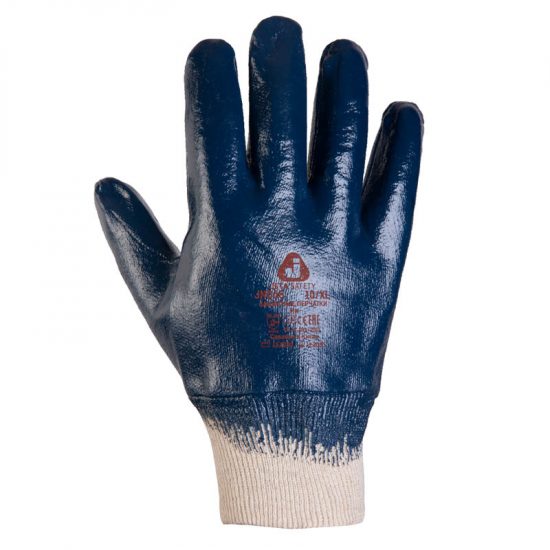Перчатки промышленные Jeta Safety JN065 защитные трикотажные с полным нитриловым покрытием, синие, XL