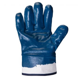 Перчатки промышленные Jeta Safety JN069 защитные трикотажные с крагой и полным нитриловым покрытием, синие, XL