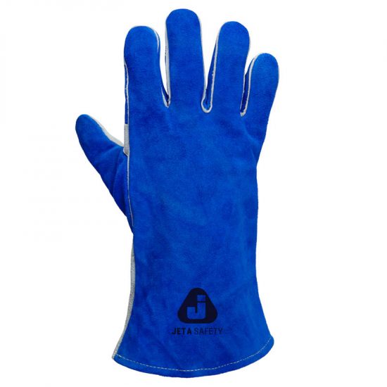 Перчатки сварщика (краги) Jeta Safety JWK601 из спилковой кожи, утепленные искусственным мехом, с накладкой на ладони, синие/серые, XL