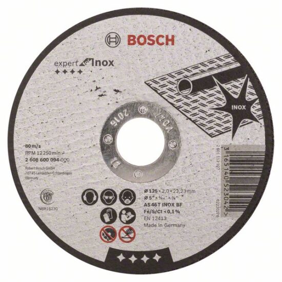Диск отрезной Bosch Expert for Inox 125x2.0x22.23 AS46T INOX BF, прямой