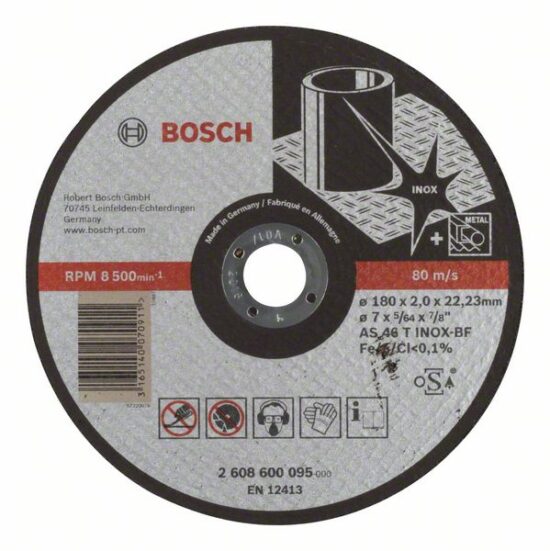 Диск отрезной Bosch Expert for Inox 180x2.0x22.23 AS46T INOX BF, прямой