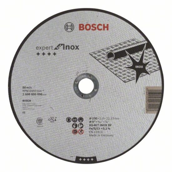 Диск отрезной Bosch Expert for Inox 230x2.0x22.23 AS46T INOX BF, прямой