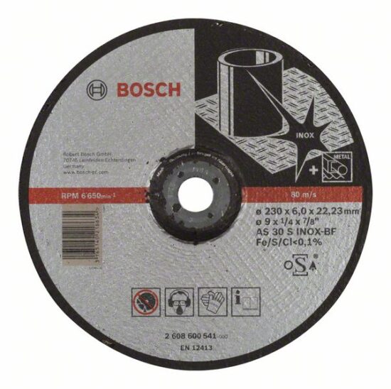 Диск обдирочный Bosch Expert for Inox 230x6.0x22.23 AS30S INOX BF, вогнутый