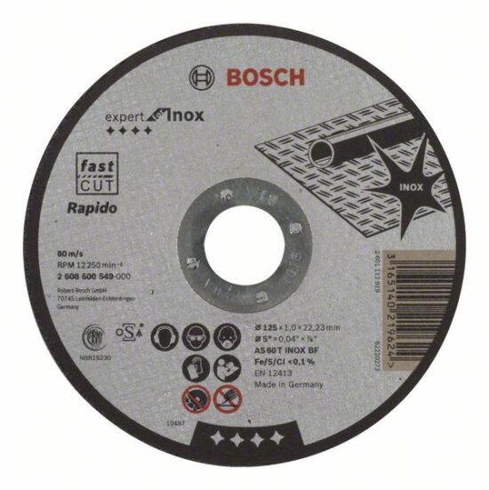Диск отрезной Bosch Expert for Inox Rapido 125x1.0x22.23 AS60T INOX BF, прямой