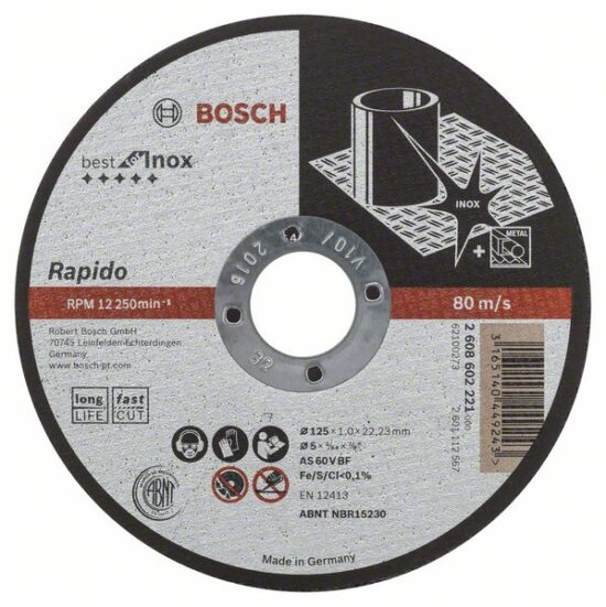 Диск отрезной Bosch Best for Inox Rapido 125x1.0x22.23 AS60V BF 41, прямой