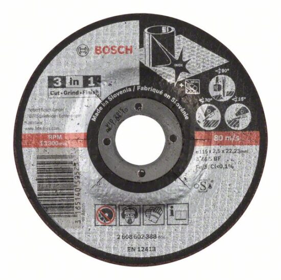Диск отрезной Bosch 3-в-1 115x2.5x22.23 A46S BF, вогнутый