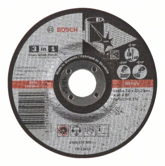 Диск отрезной Bosch 3-в-1 125x2.5x22.23 A46S BF, вогнутый