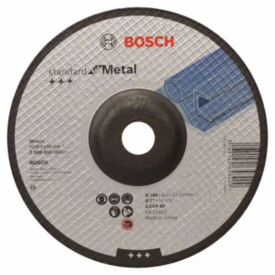 Диск обдирочный Bosch Standard for Metal 180x6.0x22.23 A24P BF, вогнутый