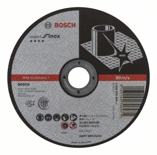 Диск отрезной Bosch Expert for Inox 150x1.6x22.23 AS46T INOX BF, прямой
