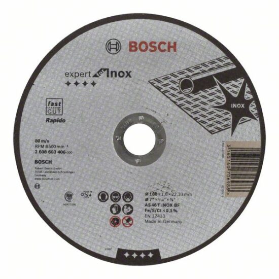Диск отрезной Bosch Expert for Inox Rapido 180x1.6x22.23 AS46T INOX BF, прямой