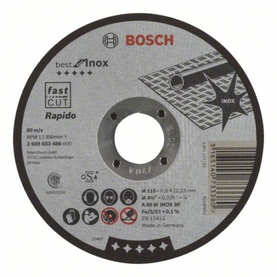 Диск отрезной Bosch Best for Inox Rapido 115x0.8x22.23 A60W INOX BF, прямой