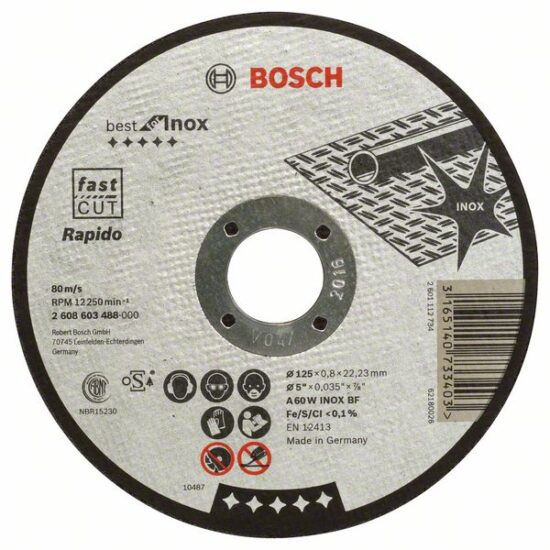 Диск отрезной Bosch Best for Inox Rapido 125x0.8x22.23 A60W INOX BF, прямой