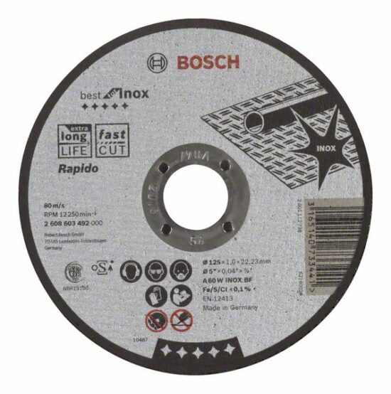 Диск отрезной Bosch Best for Inox Rapido 125x1.0x22.23 A60W INOX BF, прямой