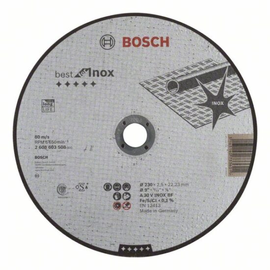 Диск отрезной Bosch Best for Inox Rapido 230x2.5x22.23 A60W INOX BF, прямой