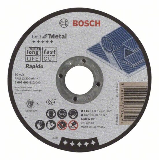 Диск отрезной Bosch Best for Metal Rapido 115x1.0x22.23 A60W BF, прямой