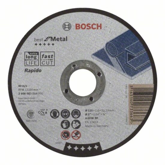 Диск отрезной Bosch Best for Metal Rapido 125x1.0x22.23 A60W BF, прямой
