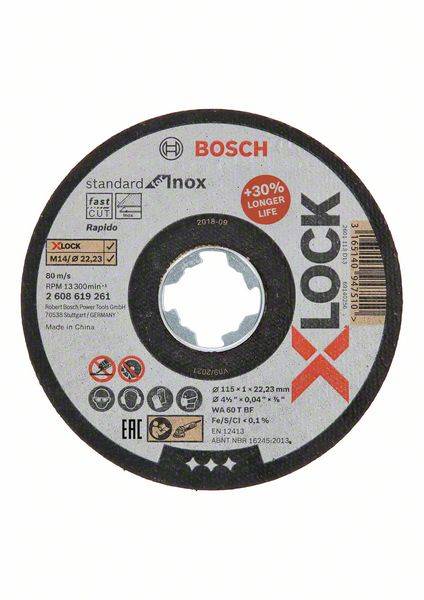 Диск отрезной Bosch Standard for Inox 115x1.0x22.23 WA60T BF, прямой
